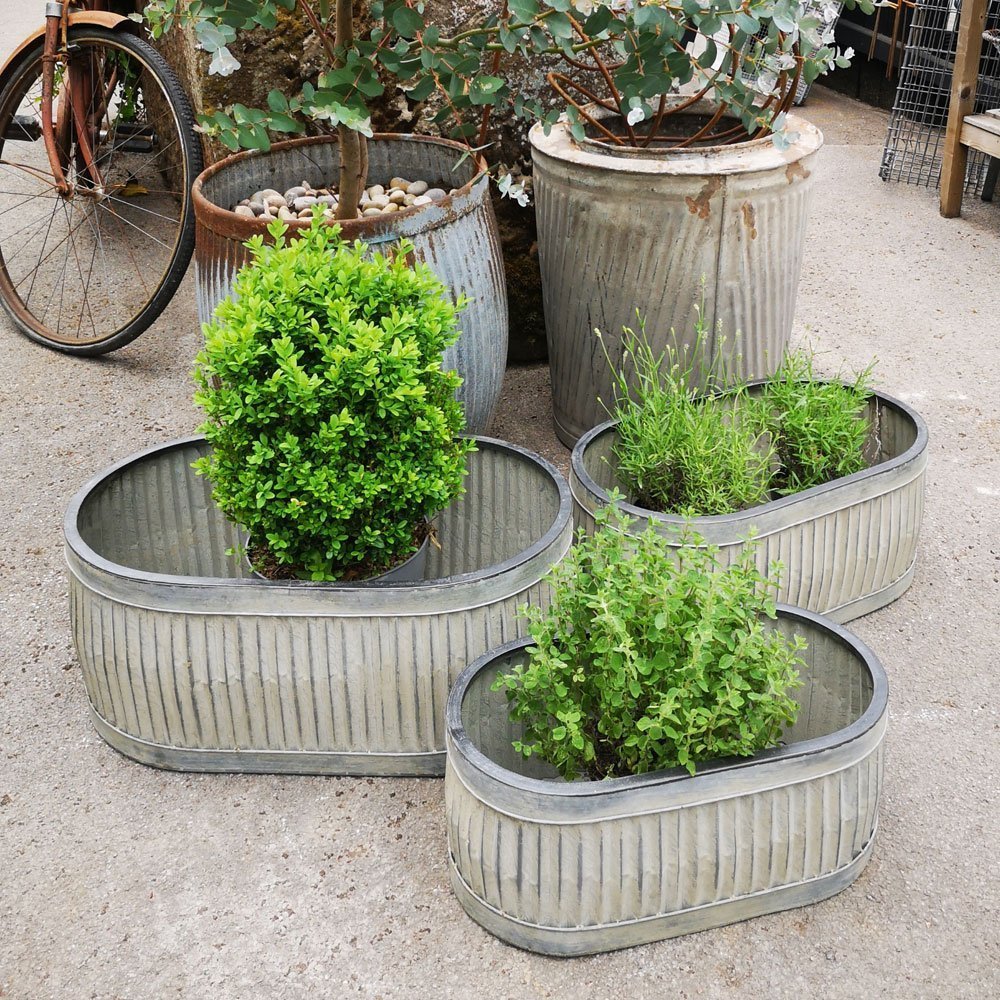 Metal Oval Trough Planters BAXTER & CO. home